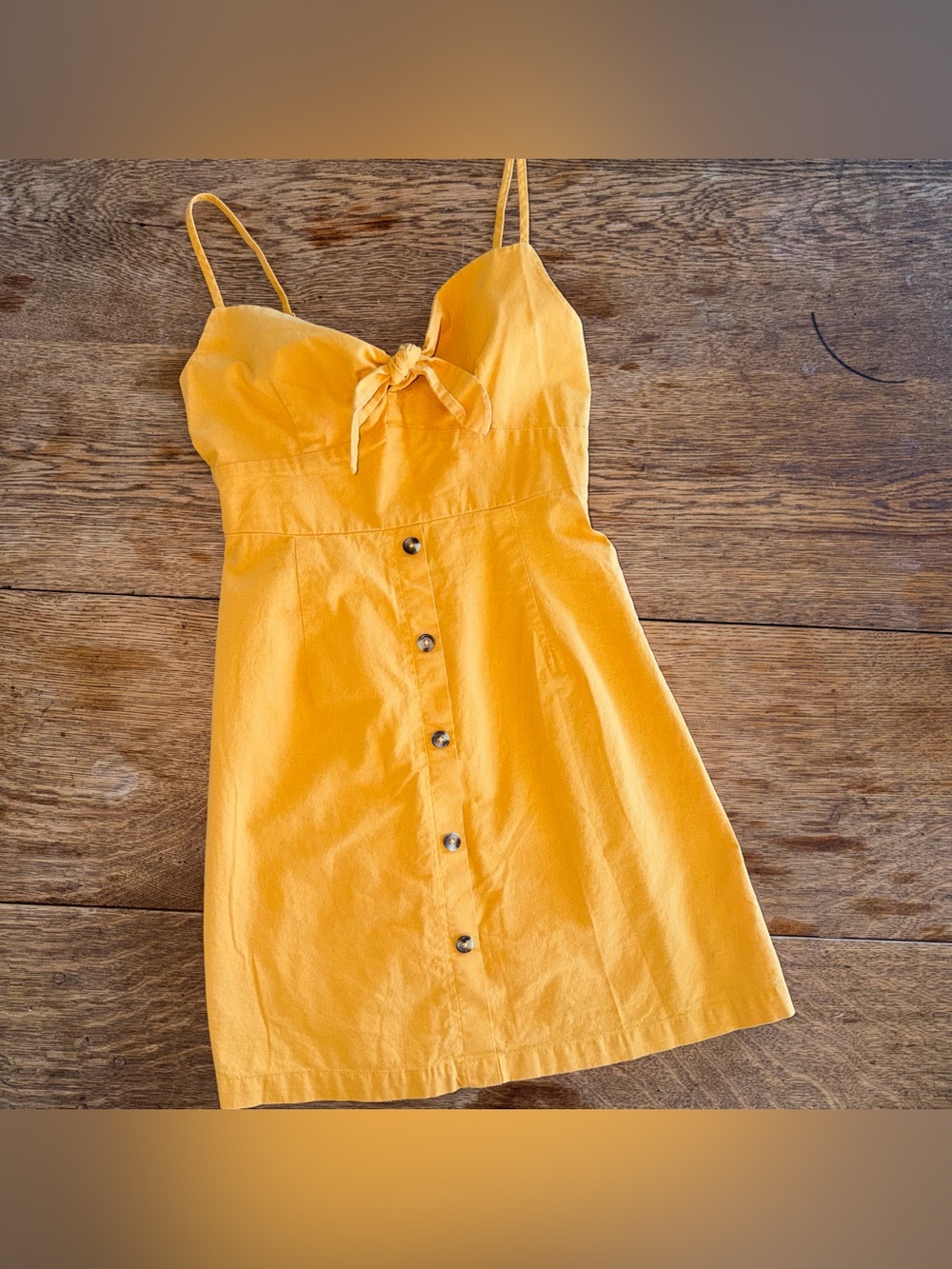 Derek Heart Sunny Mustard Tie & Button-Front Mini Dress